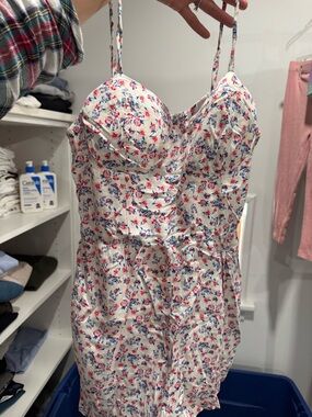 Lily R. White Romper with Pink & Blue Floral Print